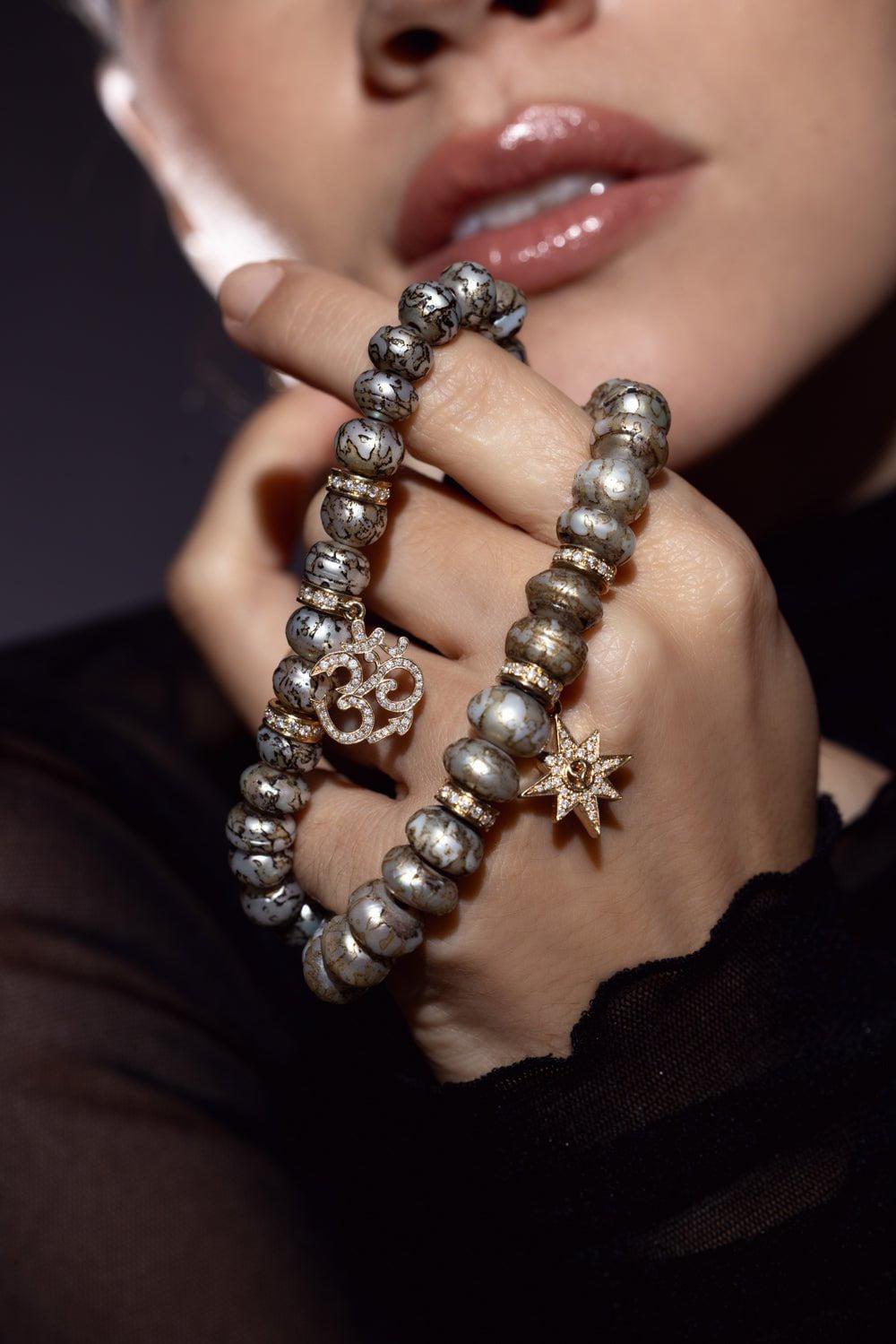 LOREE RODKIN-Starburst Charm Pearl Beaded Bracelet-YELLOW GOLD