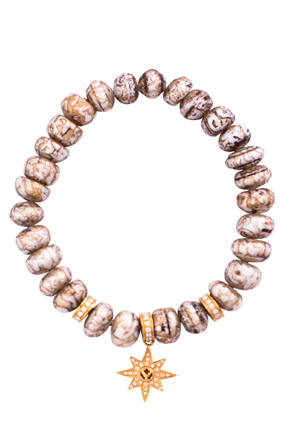 LOREE RODKIN-Starburst Charm Pearl Beaded Bracelet-YELLOW GOLD