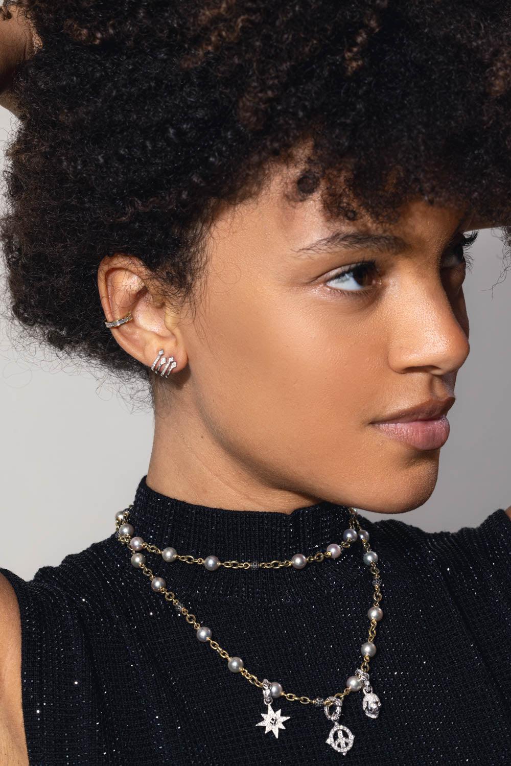 LOREE RODKIN-4 Prong Gothic Ear Cuff-WHITE GOLD