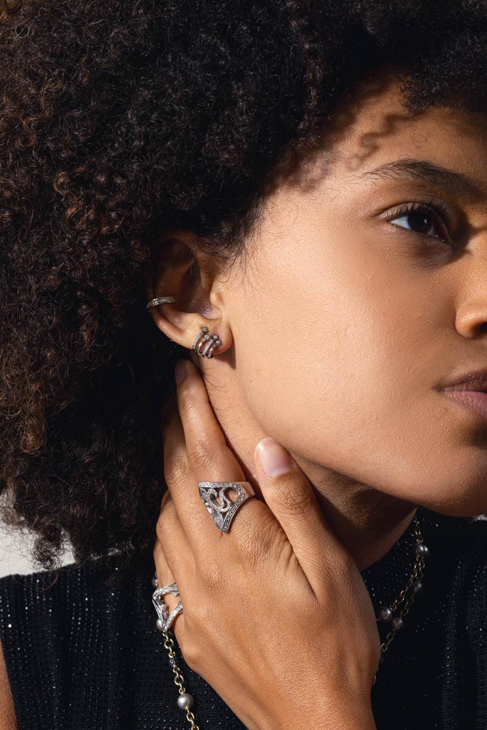 LOREE RODKIN-4 Prong Gothic Ear Cuff-WHITE GOLD