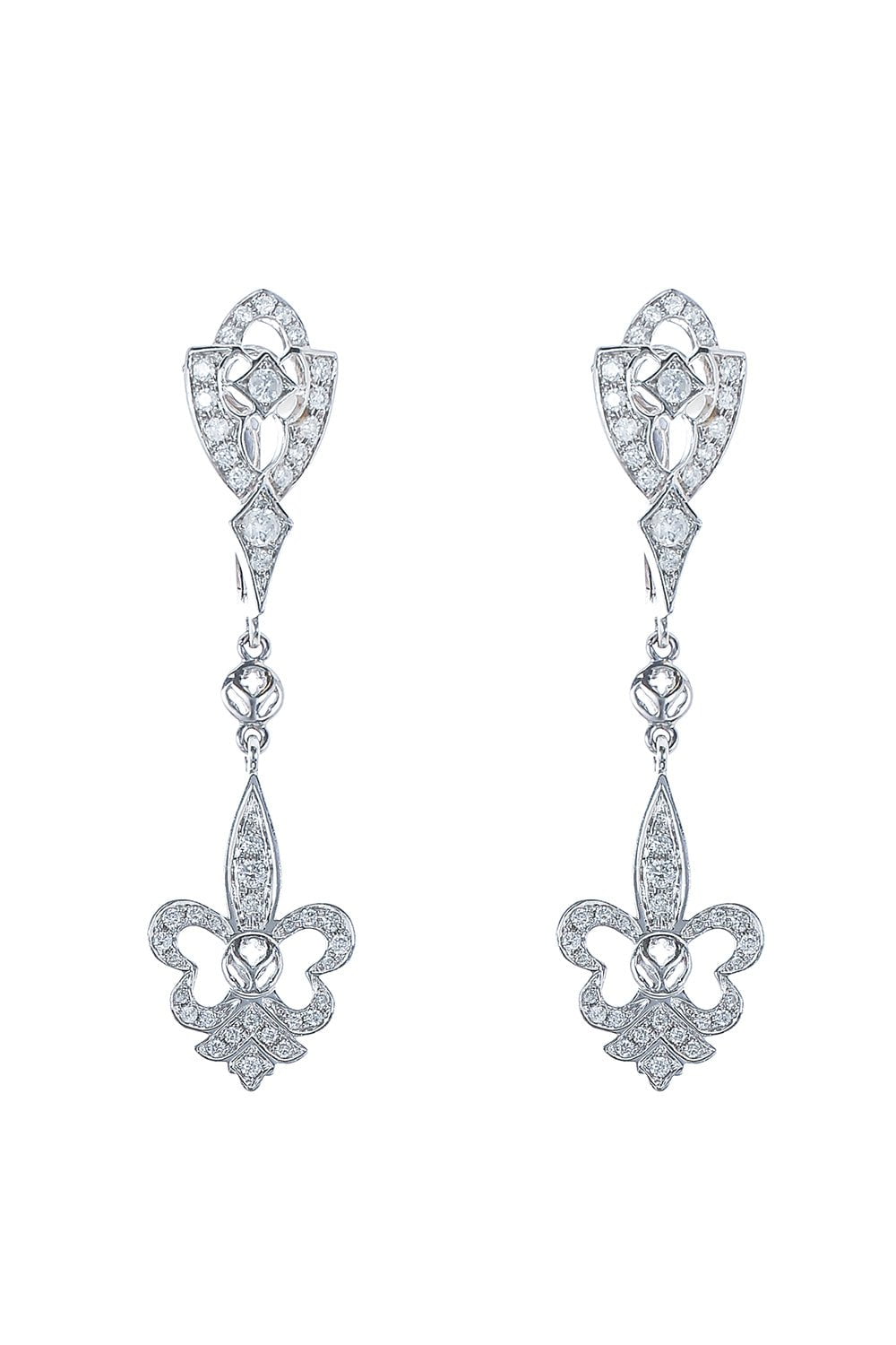 LOREE RODKIN-Diamond Royal Fleur De Lis Earrings-WHITE GOLD