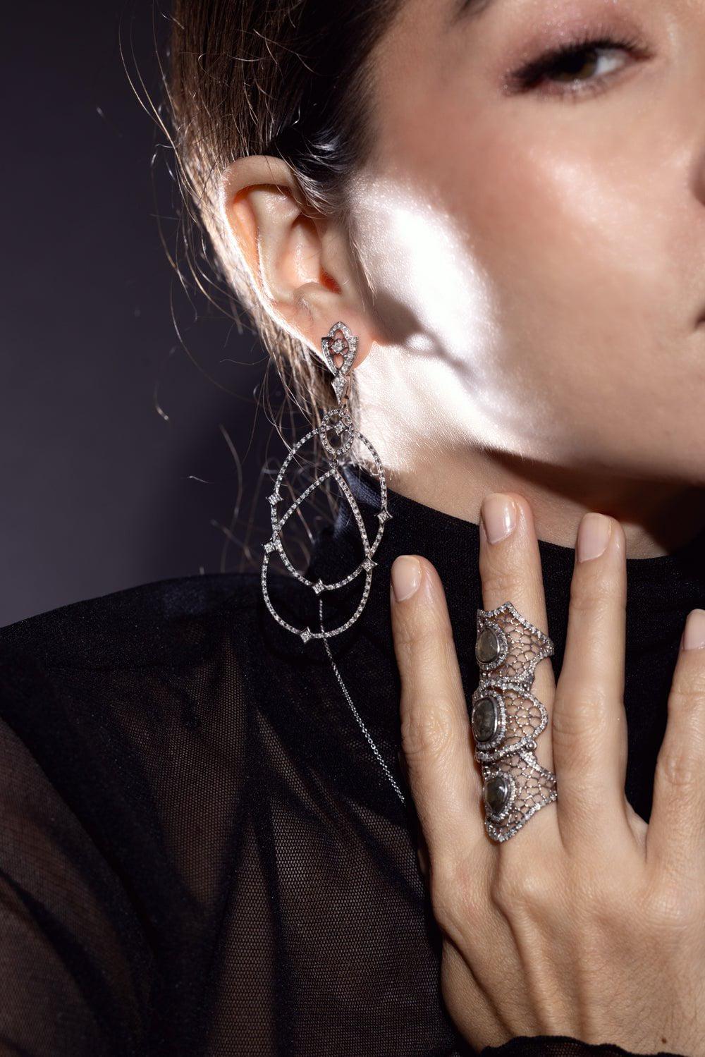 LOREE RODKIN-Double Loop Michele Earrings-WHITE GOLD