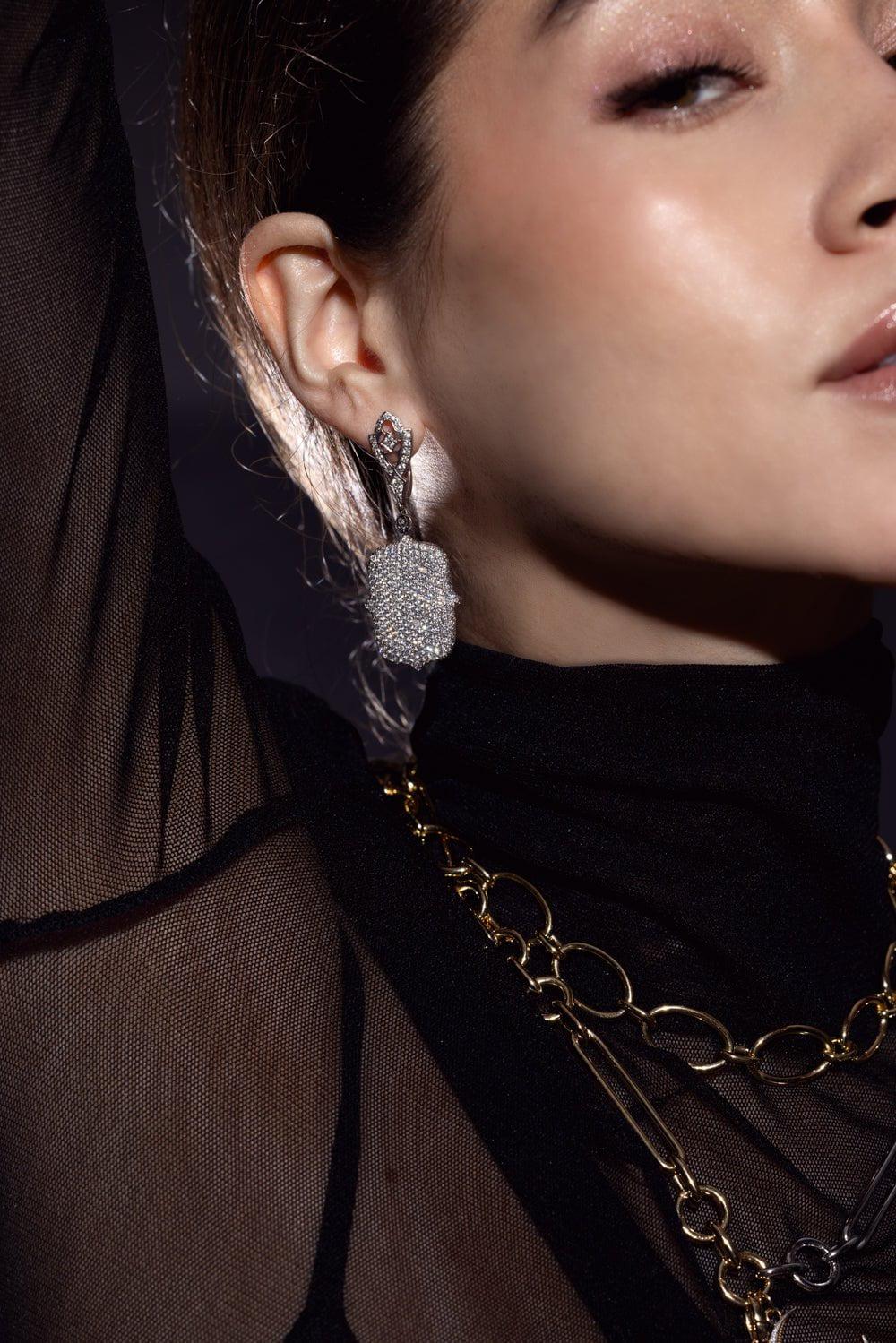 LOREE RODKIN-Recatangle Drop Earrings-WHITE GOLD