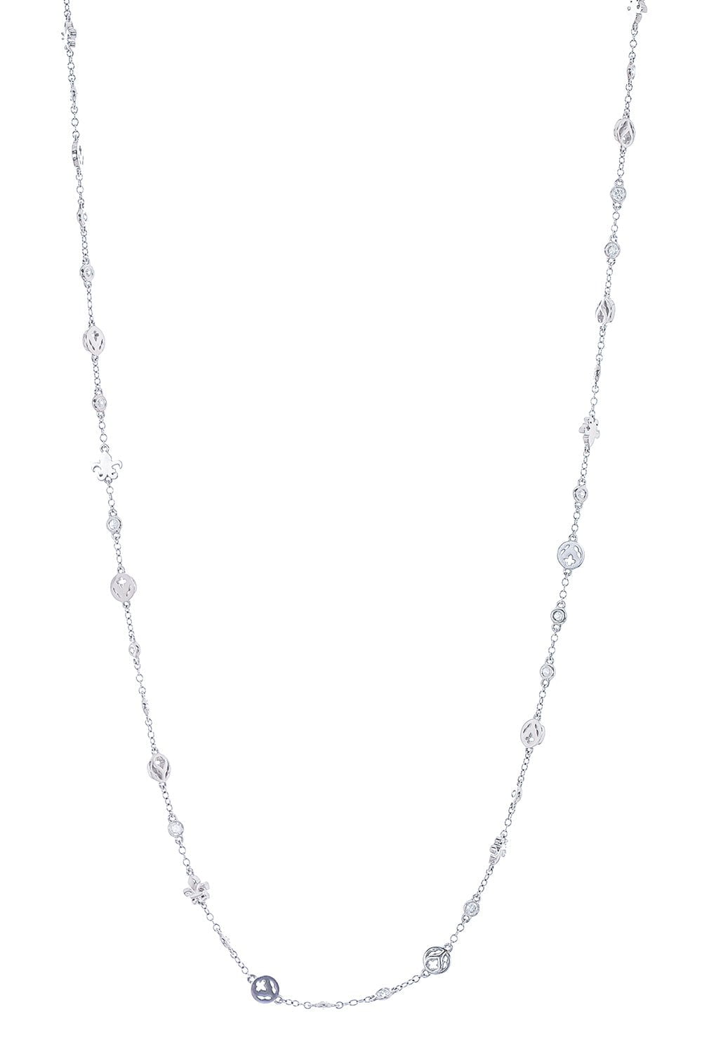 LOREE RODKIN-Tiny Logo Gray Diamond Bezel Chain-WHITE GOLD