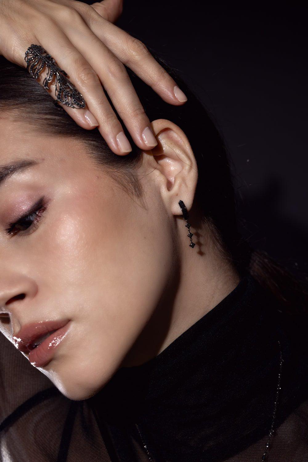 LOREE RODKIN-Tiny Round Baguette Hoop Earrings-WHITE GOLD