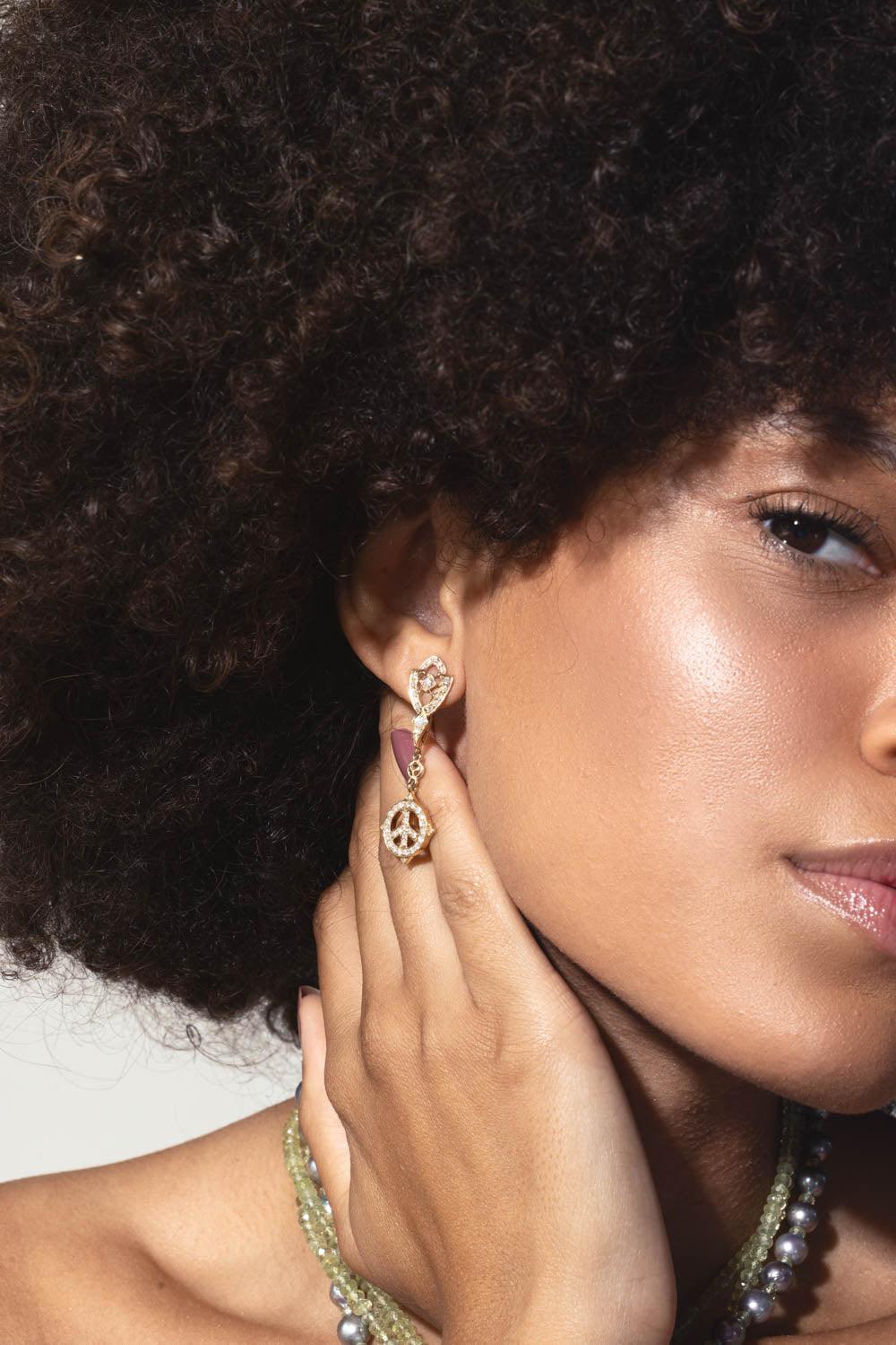 LOREE RODKIN-Diamond Peace Drop Earrings-YELLOW GOLD