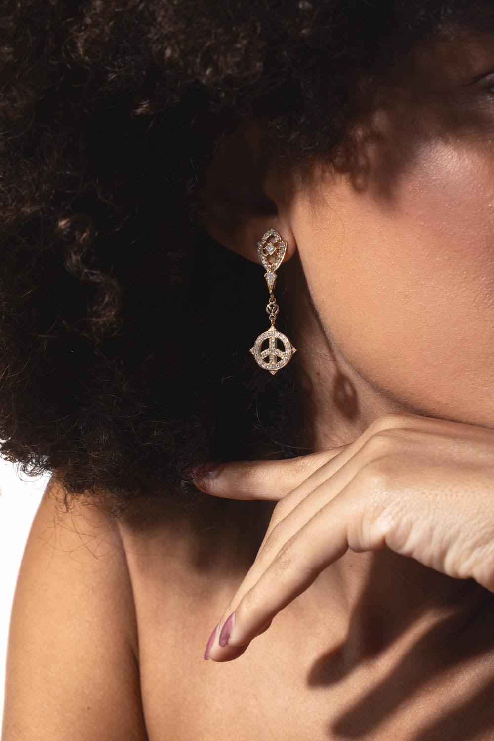 LOREE RODKIN-Diamond Peace Drop Earrings-YELLOW GOLD