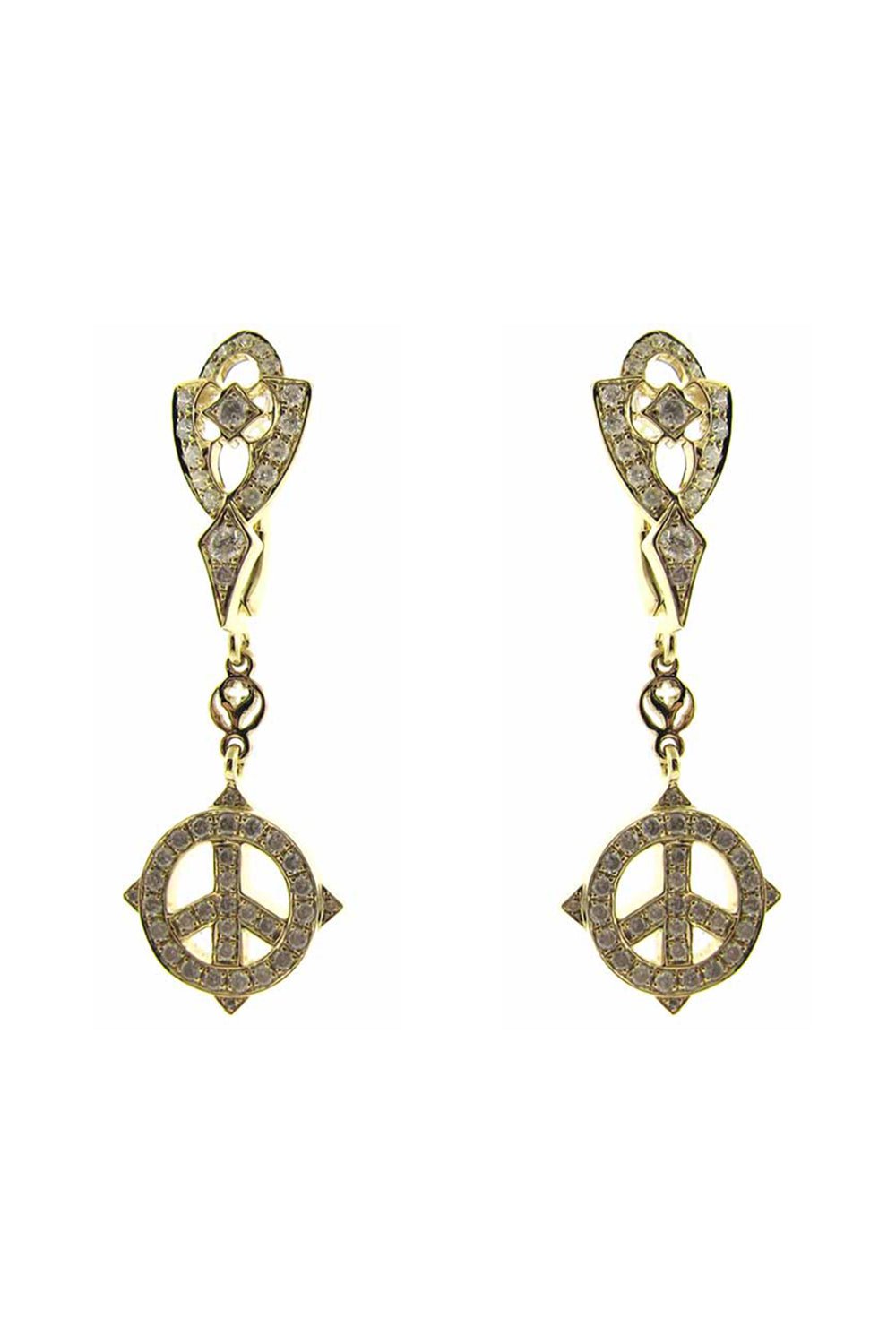 LOREE RODKIN-Diamond Peace Drop Earrings-YELLOW GOLD