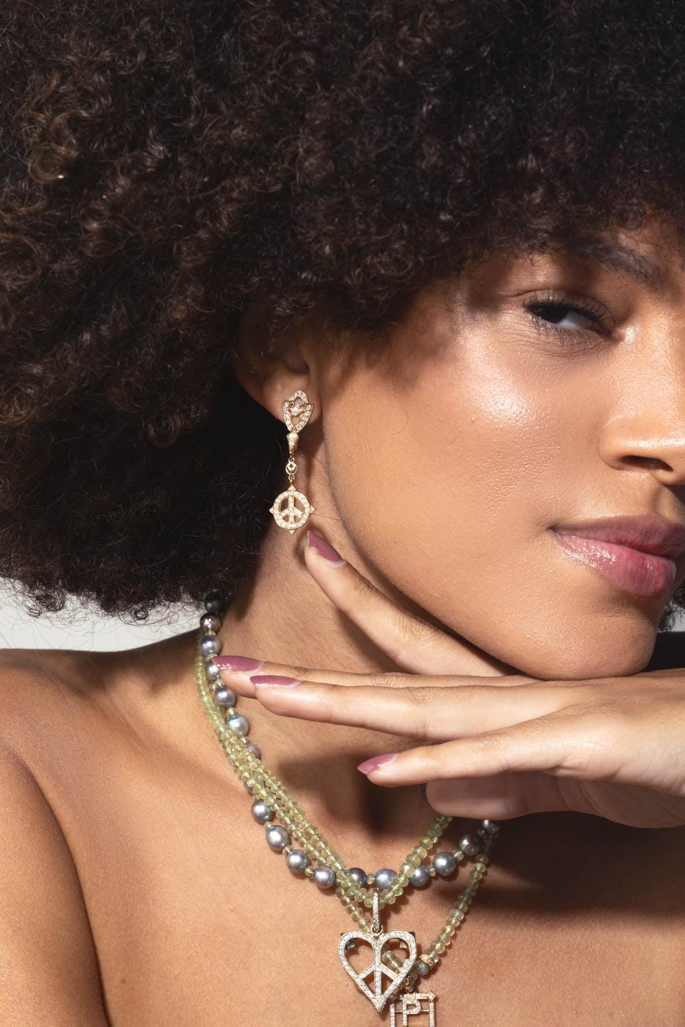 LOREE RODKIN-Small Diamond Heart Earrings-YELLOW GOLD