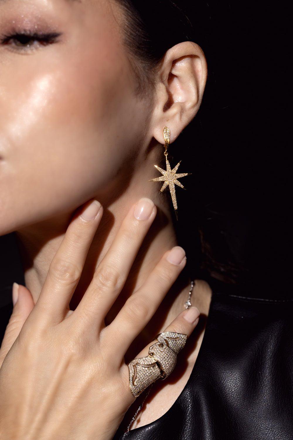 LOREE RODKIN-Starburst Earrings-YELLOW GOLD