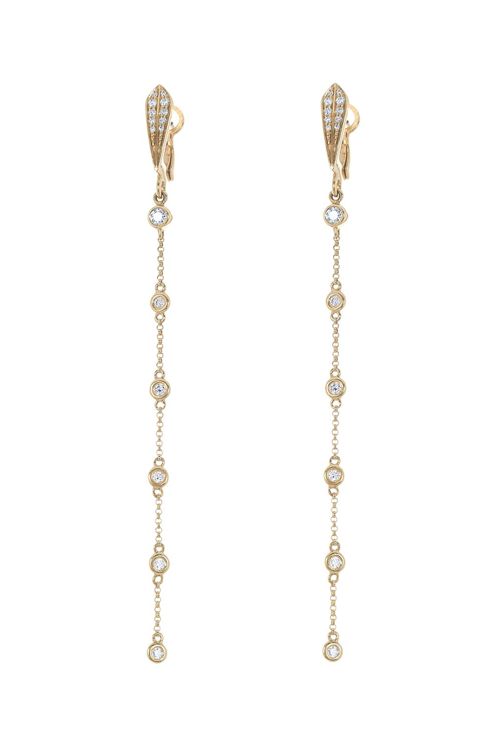 LOREE RODKIN-Tiny Chain Diamond Drop Earrings-YELLOW GOLD