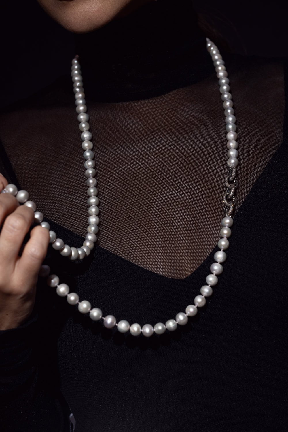 LOREE RODKIN-Pearl Chain Link Necklace-SILVER