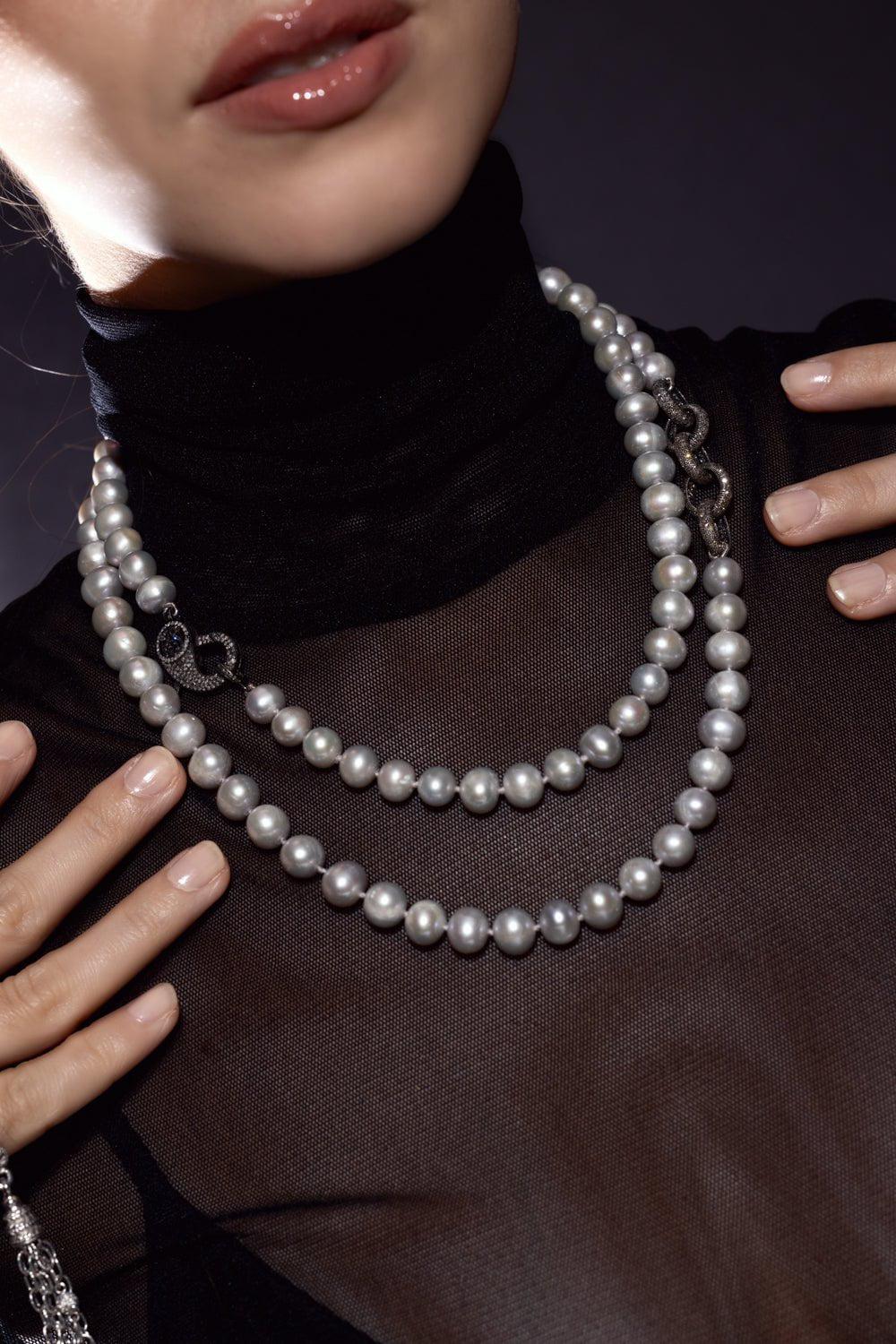 LOREE RODKIN-Pearl Chain Link Necklace-SILVER