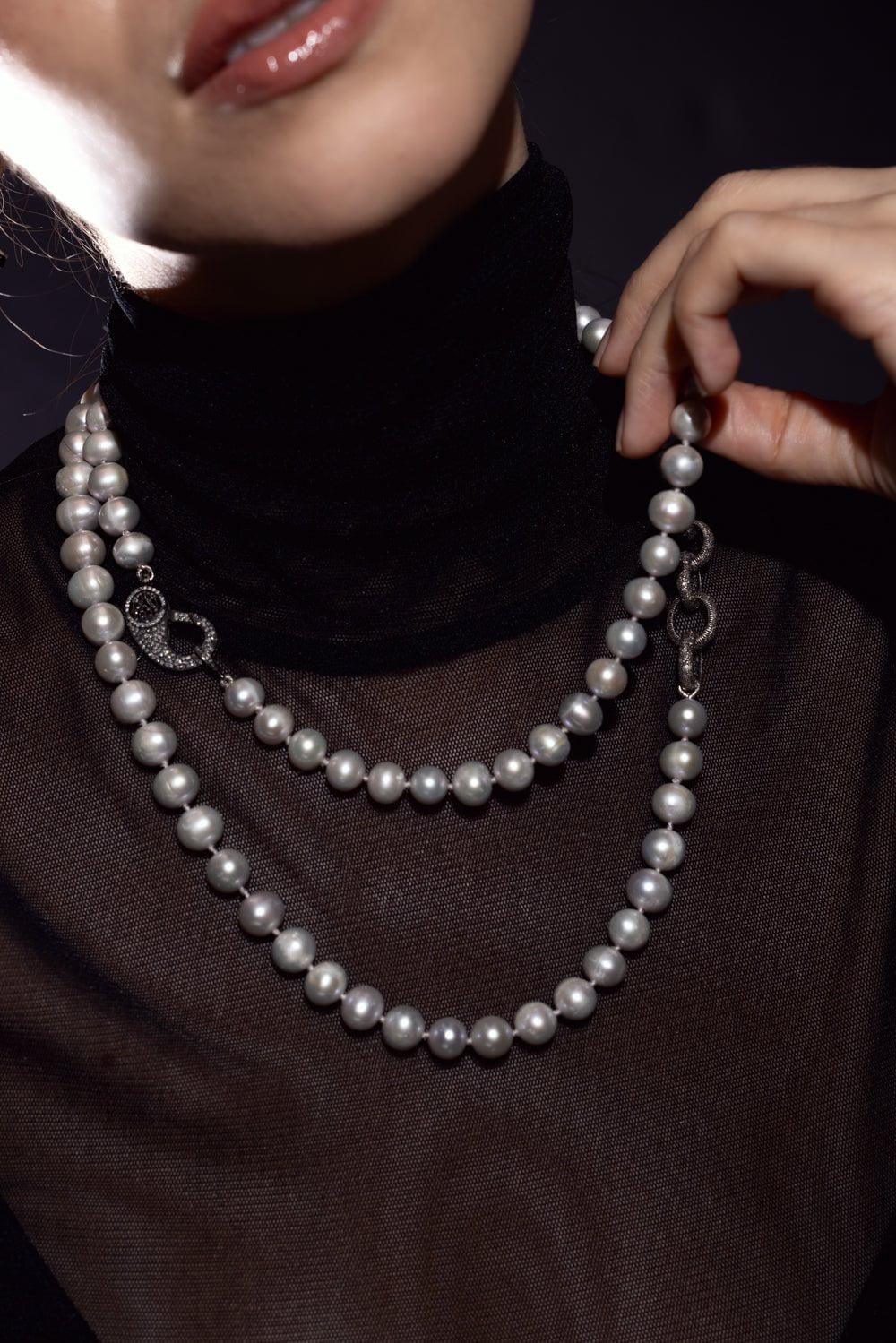 LOREE RODKIN-Pearl Chain Link Necklace-SILVER