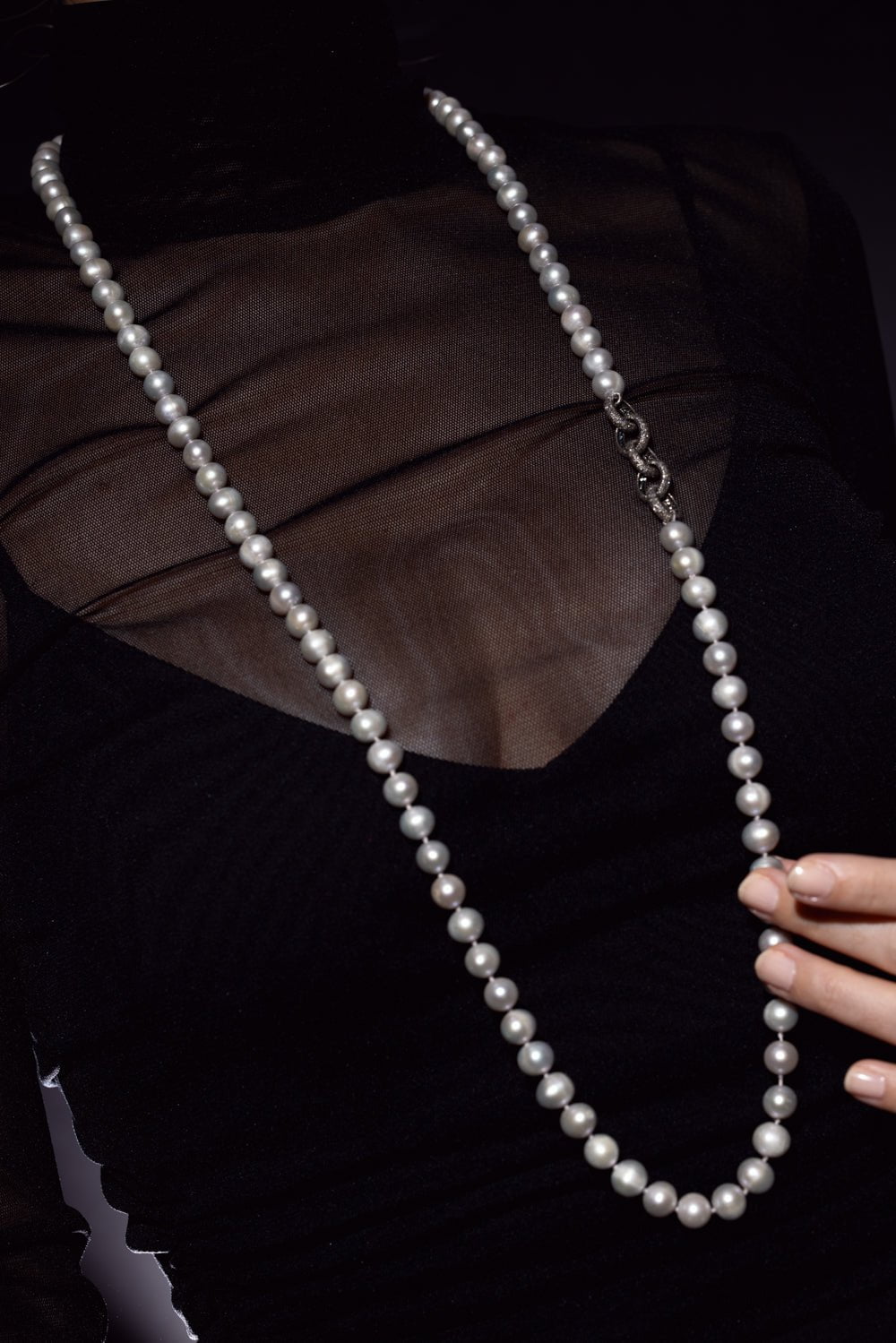 LOREE RODKIN-Pearl Chain Link Necklace-SILVER