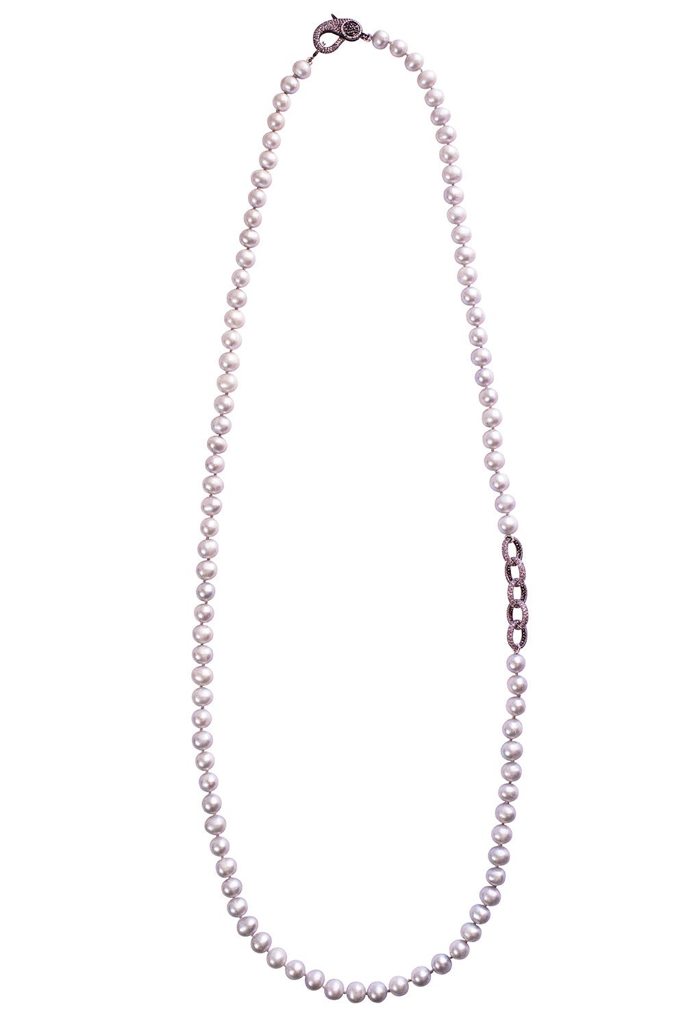 LOREE RODKIN-Pearl Chain Link Necklace-SILVER
