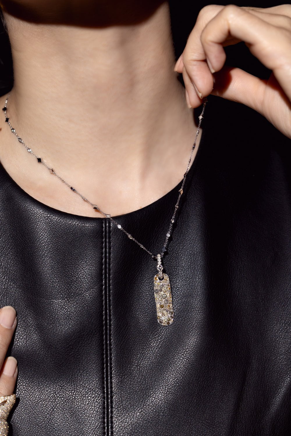 LOREE RODKIN-Mix Shape Diamond Station Necklace-WHITE GOLD
