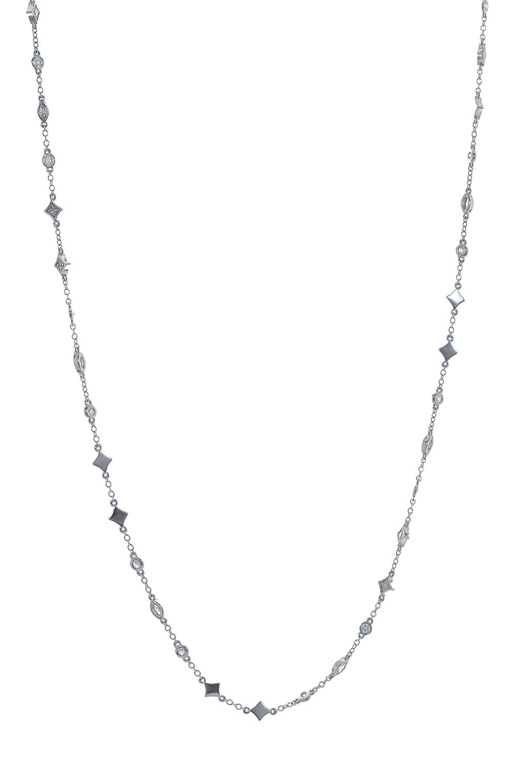 LOREE RODKIN-Mix Shape Diamond Station Necklace-WHITE GOLD