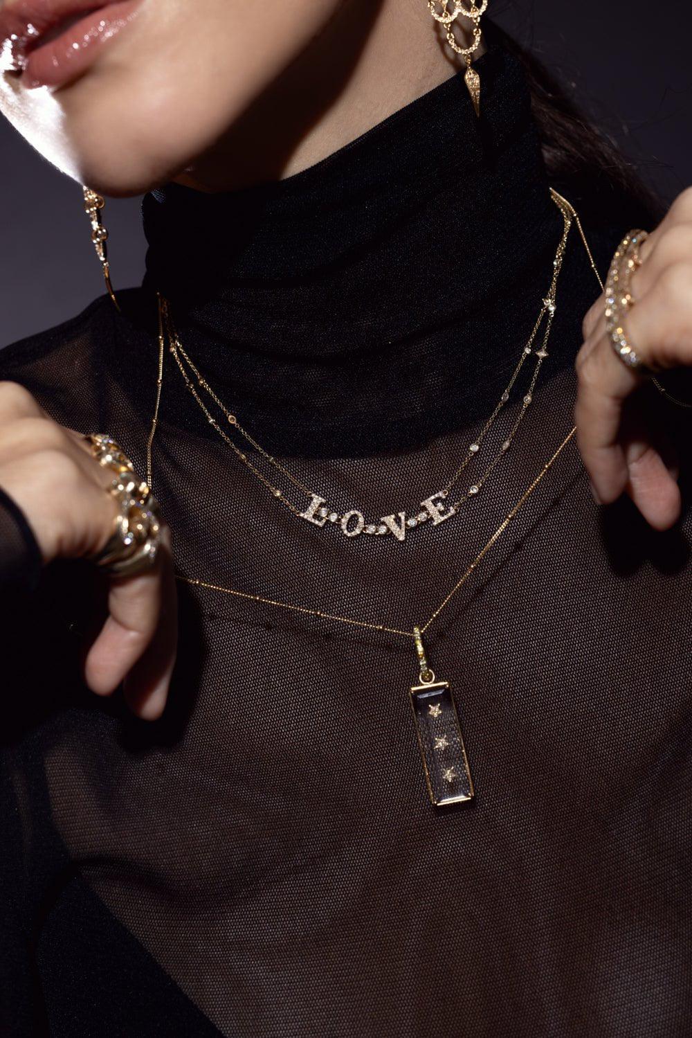 LOREE RODKIN-Double Chain Love Necklace-YELLOW GOLD