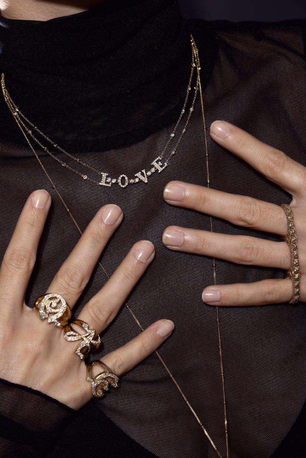 LOREE RODKIN-Double Chain Love Necklace-YELLOW GOLD
