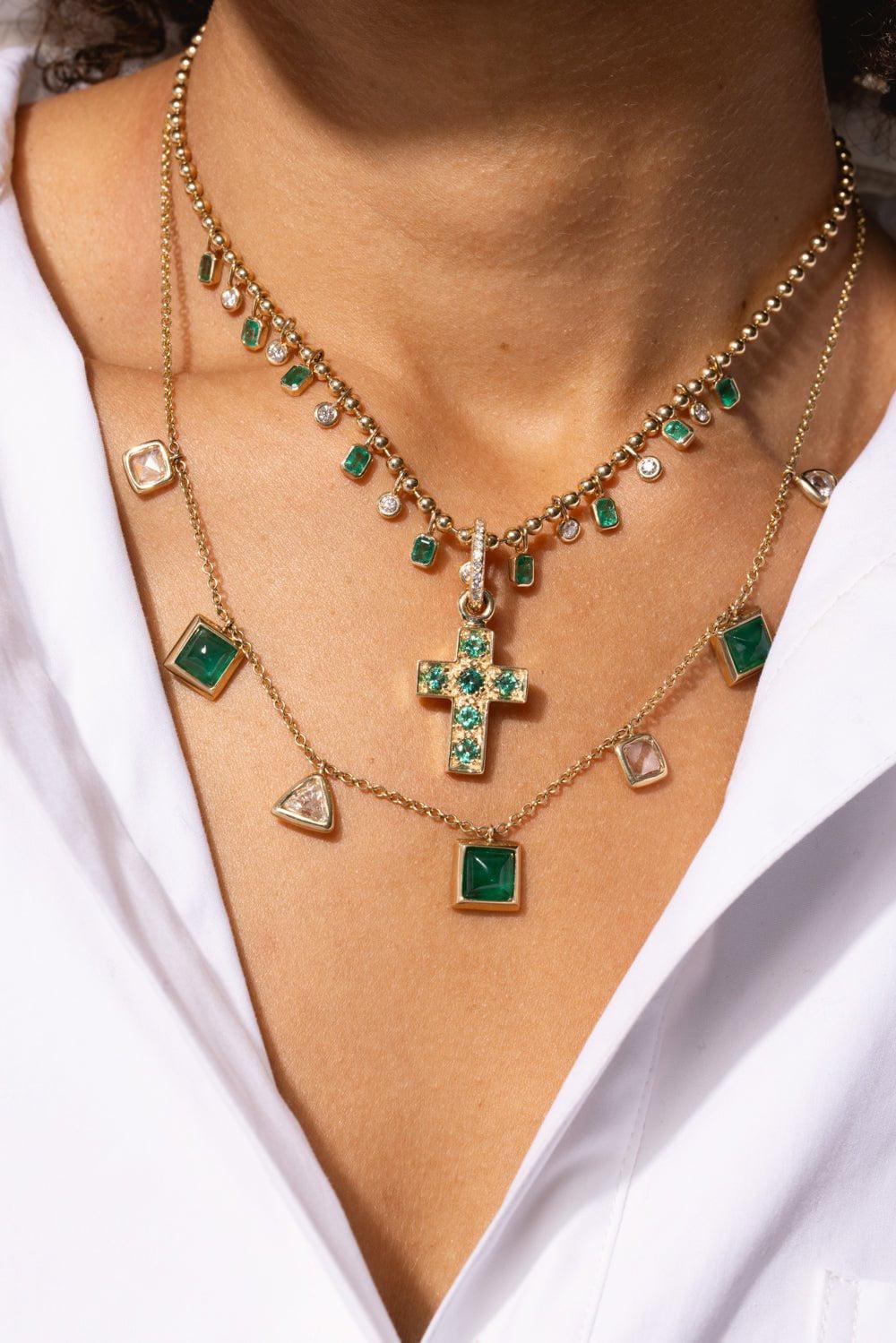 LOREE RODKIN-Emerald Diamond Bezel Charm Necklace-YELLOW GOLD