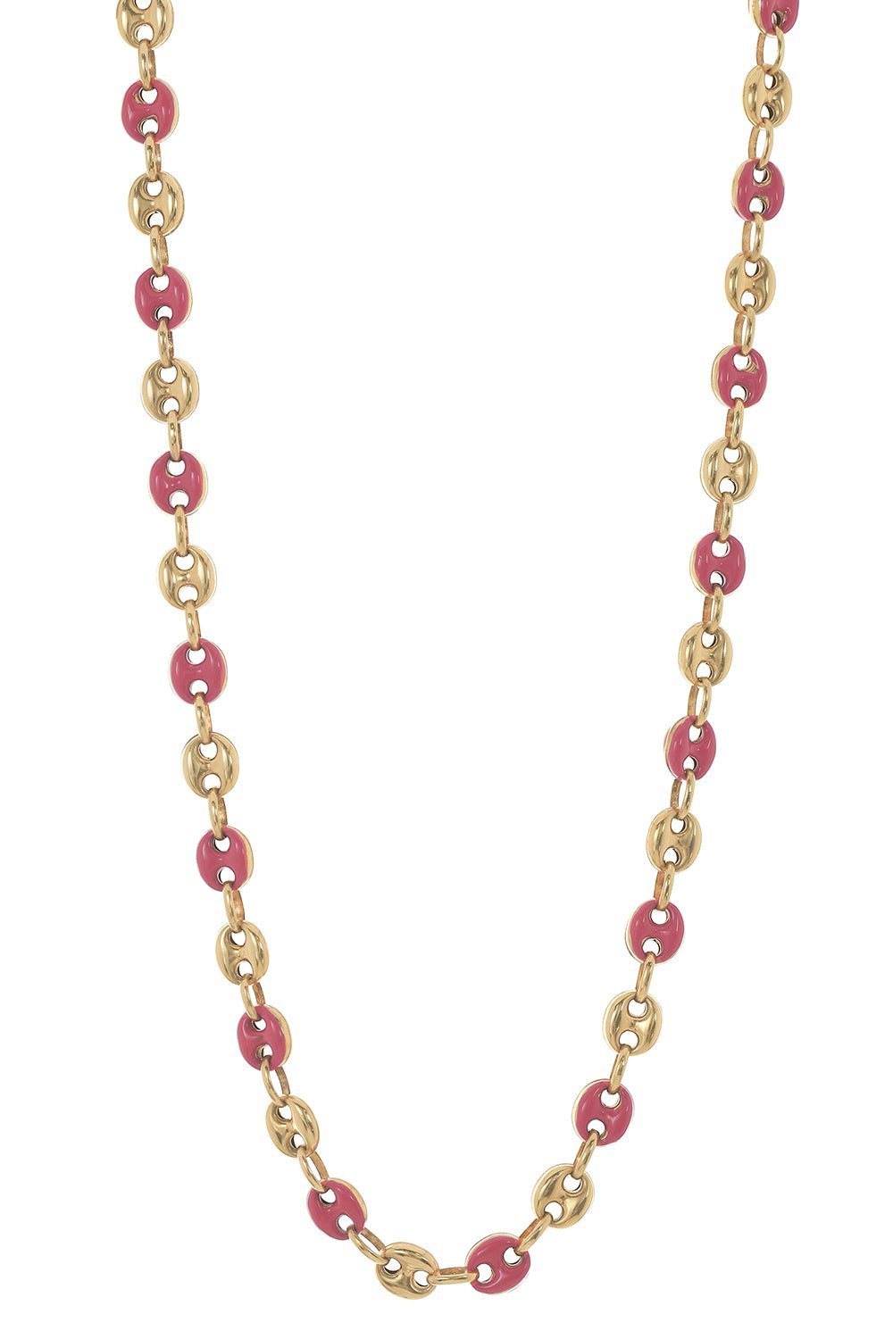 LOREE RODKIN-Small Pink Enamel Hollow Mariner Link Chain-YELLOW GOLD