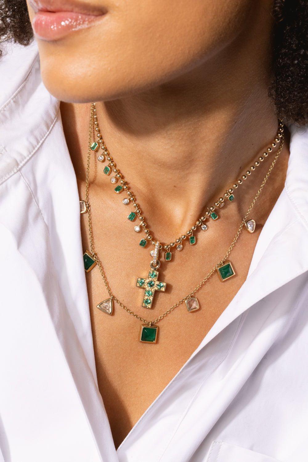 LOREE RODKIN-Tiny Chain Bezel Charm Necklace-YELLOW GOLD