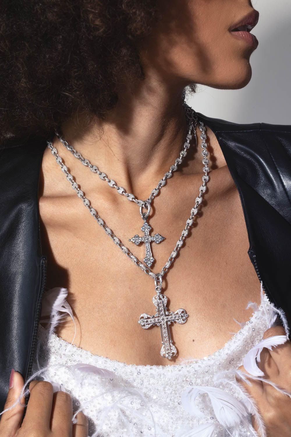 LOREE RODKIN-Small Diamond Cross Pendant-WHITE GOLD