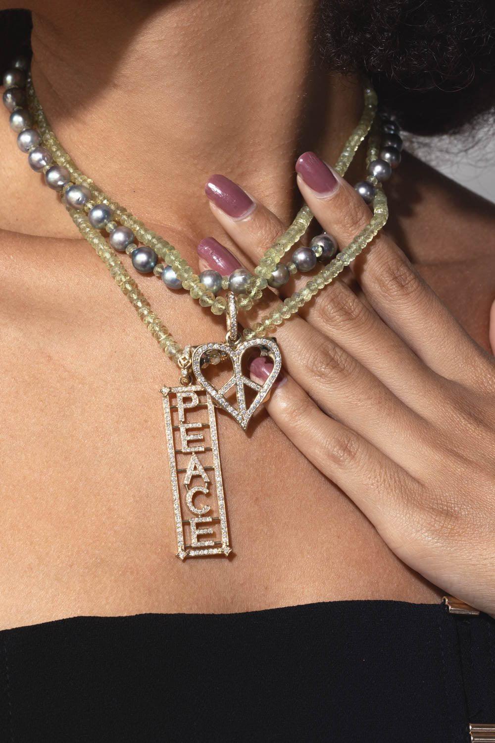 LOREE RODKIN-Peace Rectangle Pendant-YELLOW GOLD