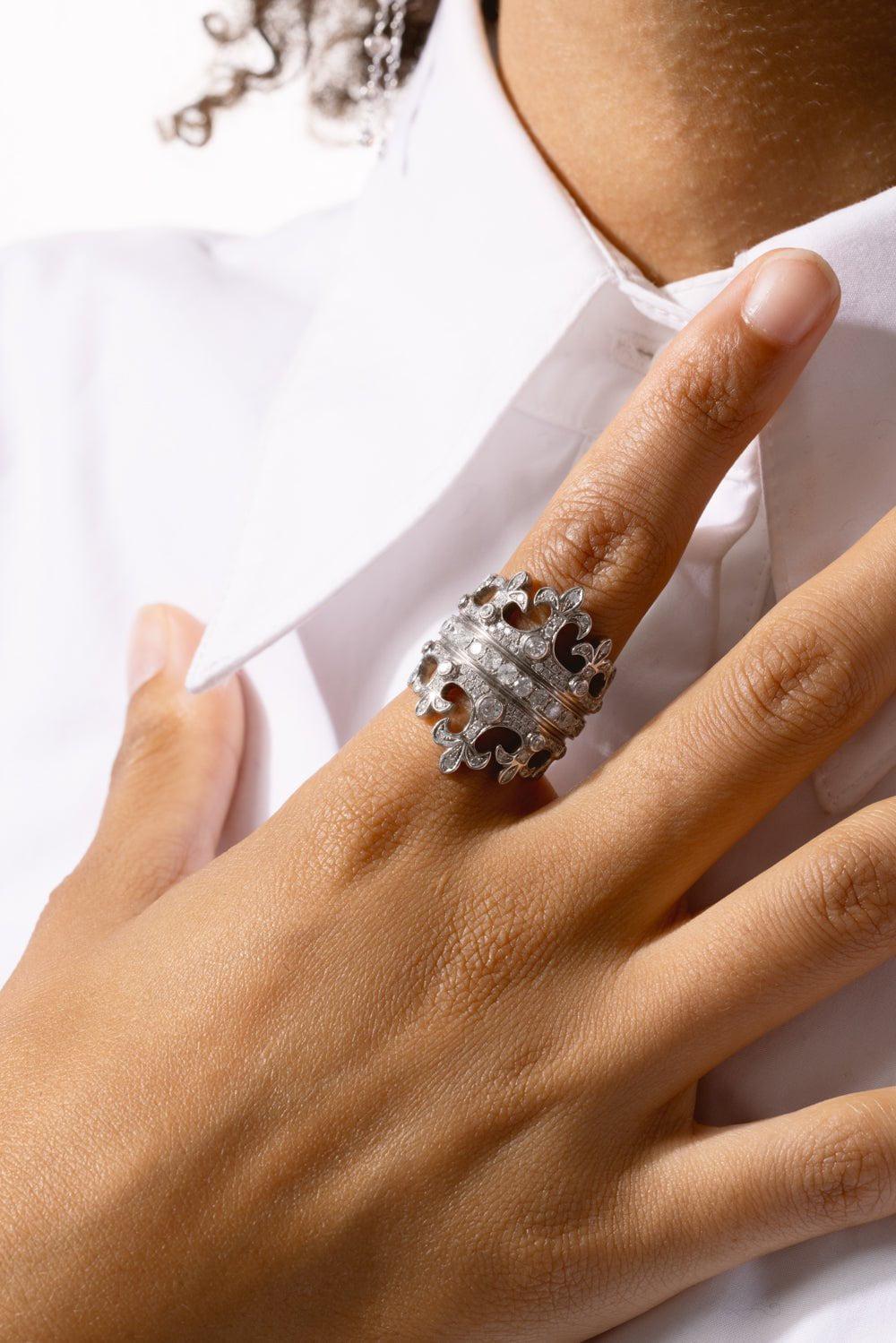 LOREE RODKIN-Diamond Double Crown Fleur De Lis Ring-WHITE GOLD