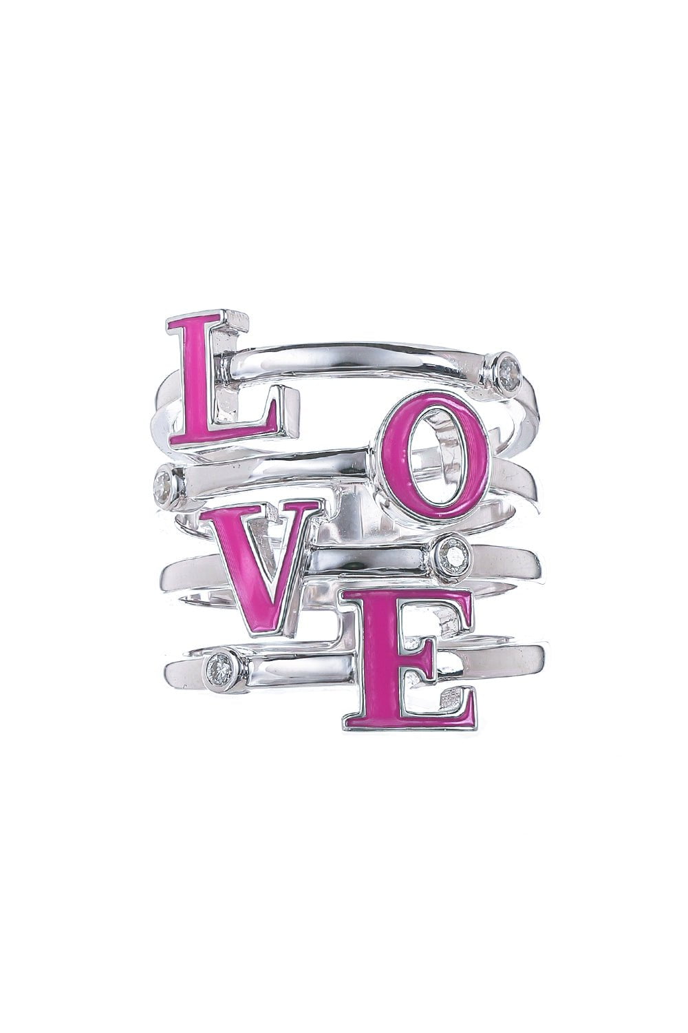 LOREE RODKIN-Pink Enamel Diamond Love Ring-WHITE GOLD