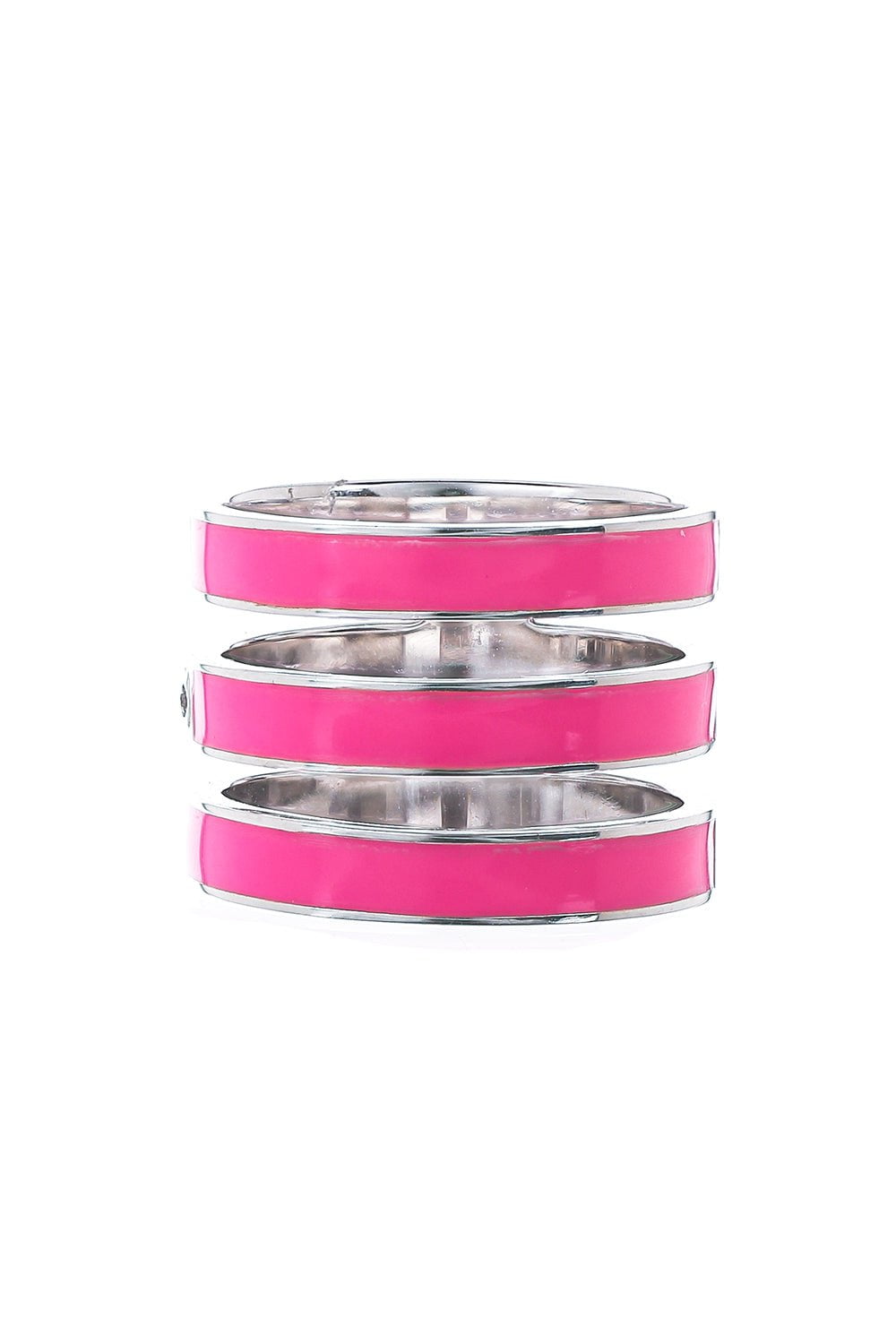 LOREE RODKIN-Pink Enamel Triple Band Ring-WHITE GOLD