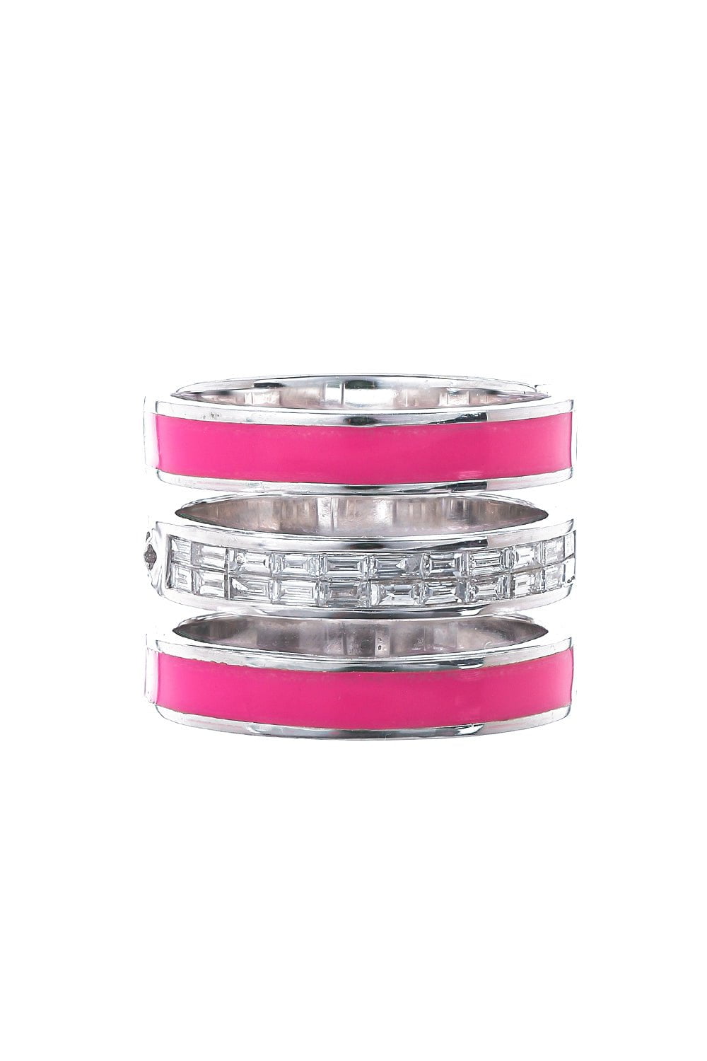 LOREE RODKIN-Pink Enamel Triple Diamond Band Ring-WHITE GOLD