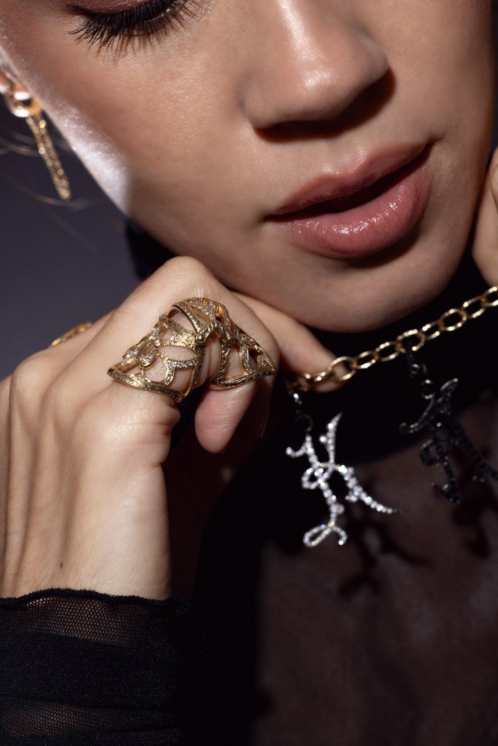 LOREE RODKIN-Double Fleur-De-Lis Ring-YELLOW GOLD