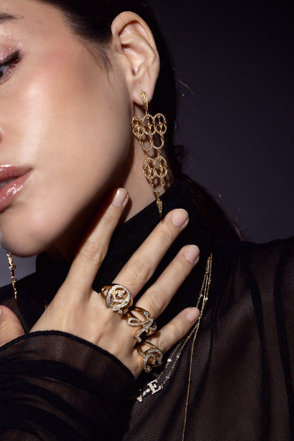LOREE RODKIN-Gothic E Ring-YELLOW GOLD