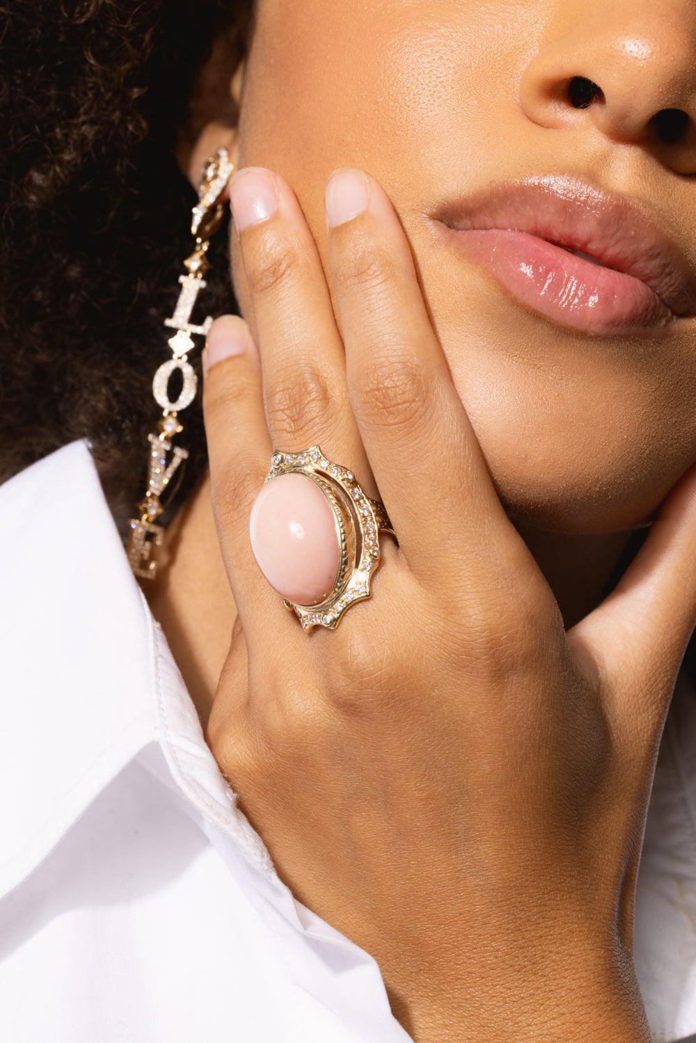 LOREE RODKIN-Diamond Pink Coral Oval Ring-YELLOW GOLD