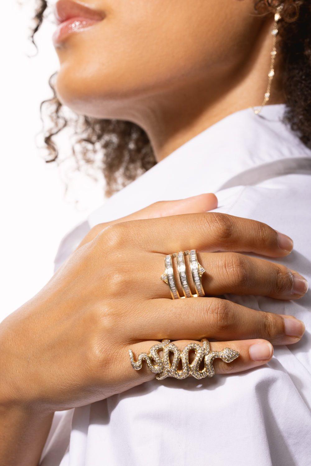 LOREE RODKIN-Triple Diamond Gothic Point Band Ring-YELLOW GOLD