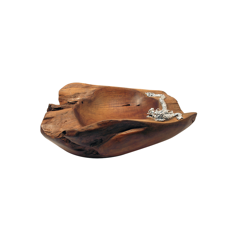 LOTUS ARTS de VIVRE-Dragon Teak Bowl-TEAK/SLV