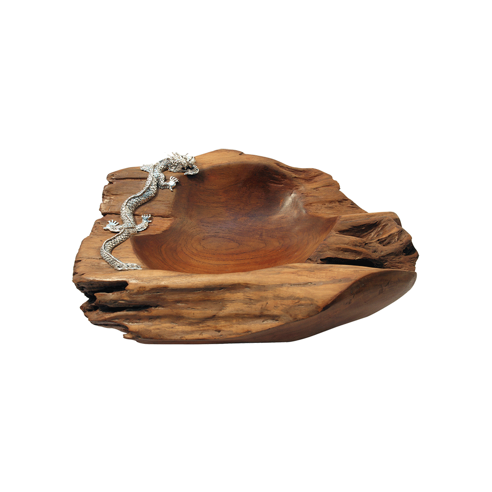 LOTUS ARTS de VIVRE-Dragon Teak Bowl-TEAK/SLV