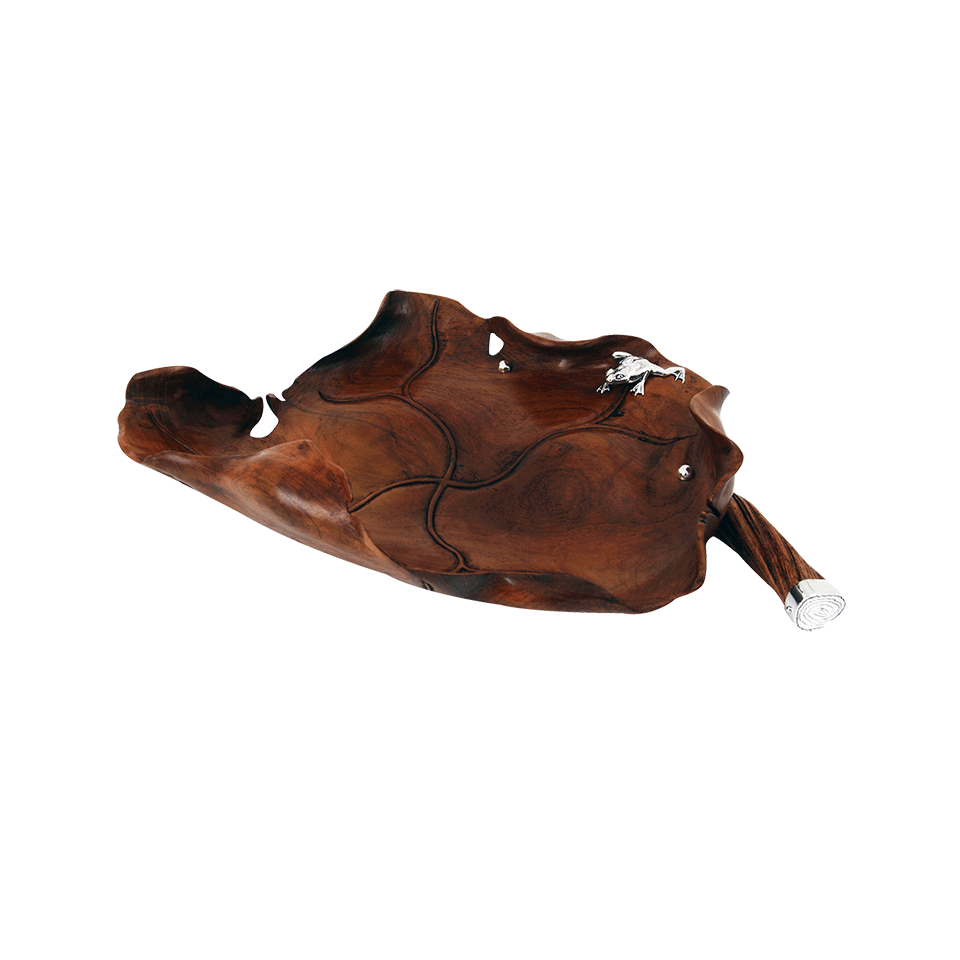 LOTUS ARTS de VIVRE-Frog Teak Wood Bowl-TEAK/SLV
