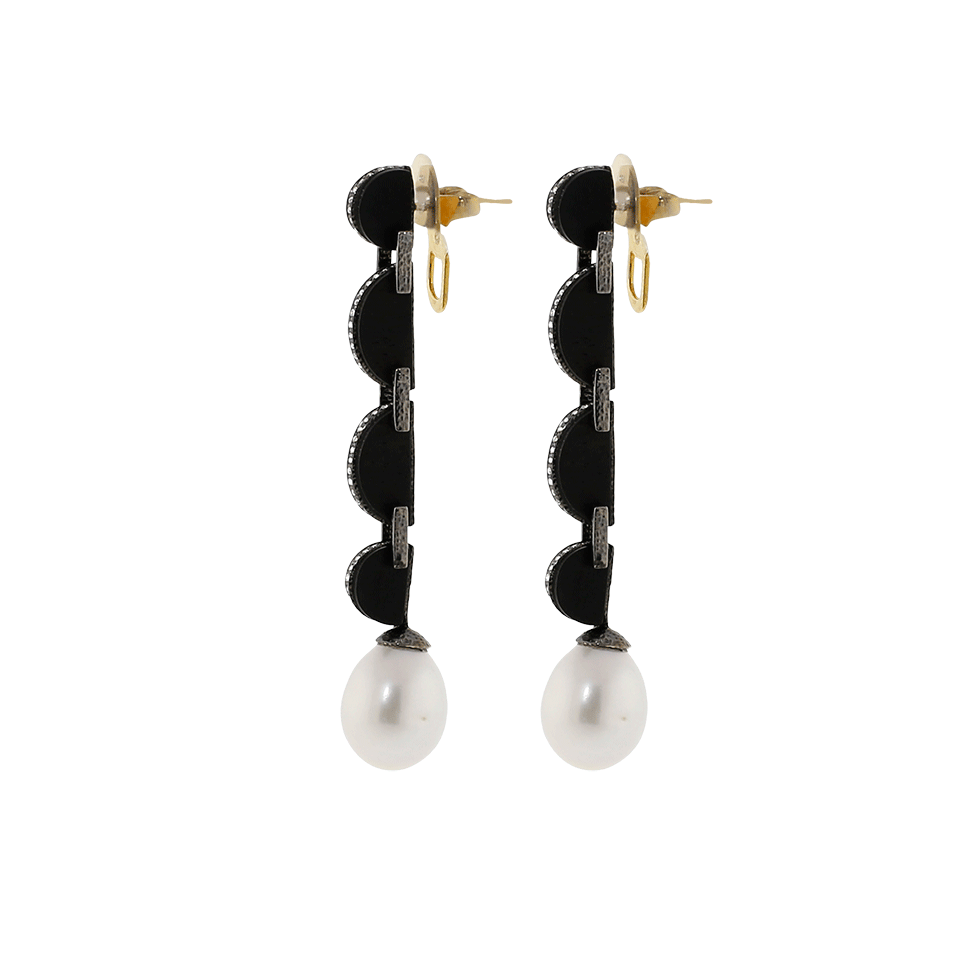 LOTUS ARTS de VIVRE-Pearl And Blackwood Drop Earrings-SILVER