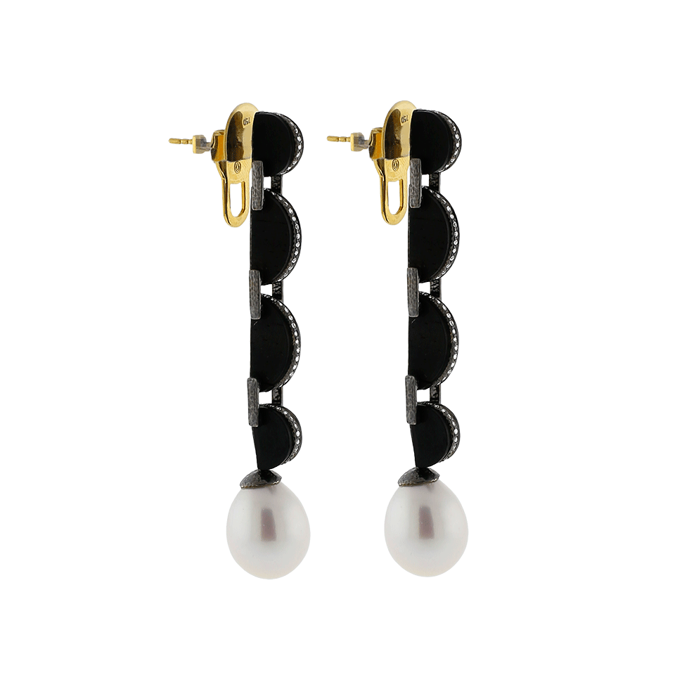 LOTUS ARTS de VIVRE-Pearl And Blackwood Drop Earrings-SILVER