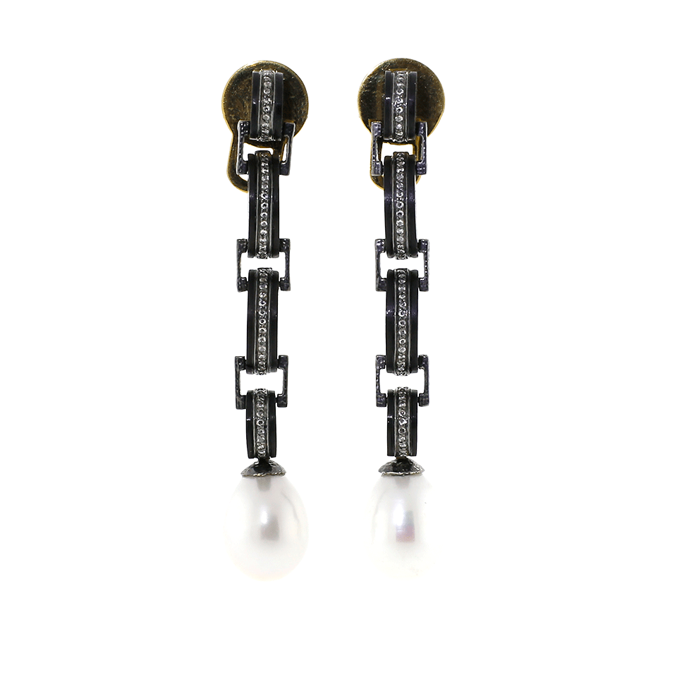 LOTUS ARTS de VIVRE-Pearl And Blackwood Drop Earrings-SILVER