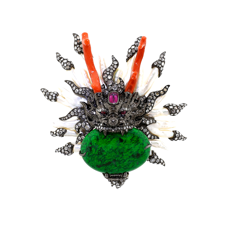 LOTUS ARTS de VIVRE-Dragon Pearl Diamond Brooch-SILVER