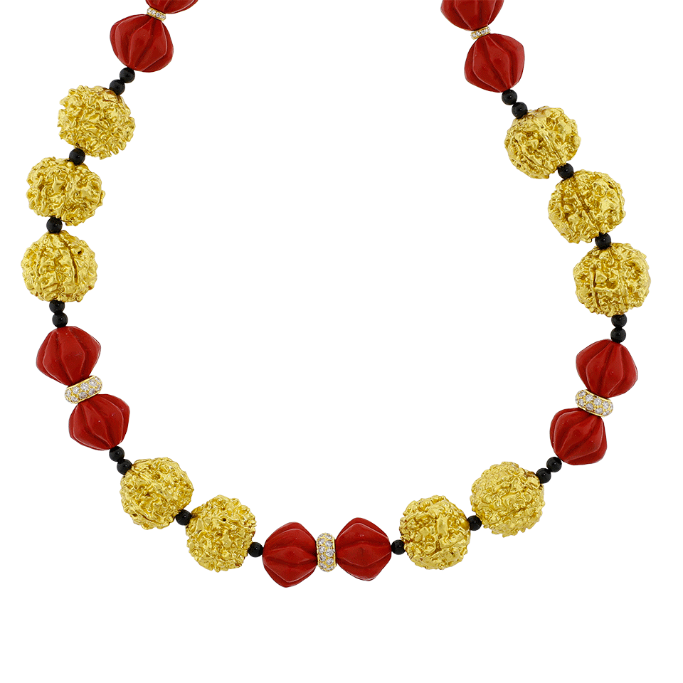 LOTUS ARTS de VIVRE-Red Lacquer Prayer Bead Necklace-YELLOW GOLD