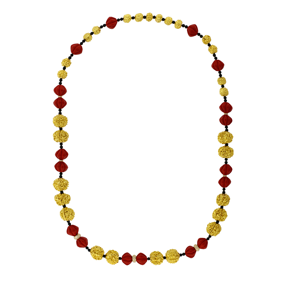 LOTUS ARTS de VIVRE-Red Lacquer Prayer Bead Necklace-YELLOW GOLD