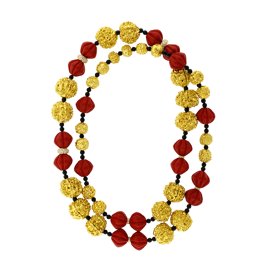 LOTUS ARTS de VIVRE-Red Lacquer Prayer Bead Necklace-YELLOW GOLD