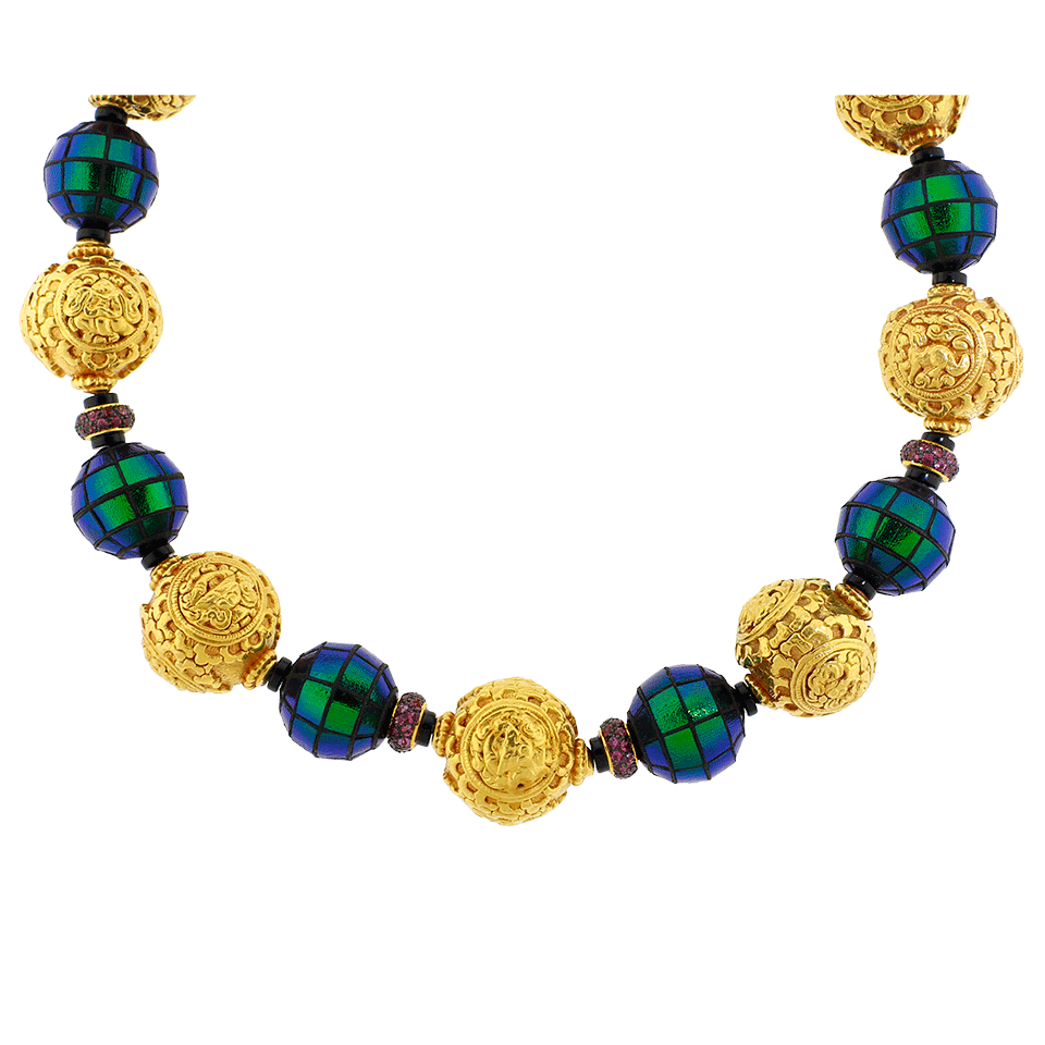 LOTUS ARTS de VIVRE-Scarab Bead Necklace-YELLOW GOLD