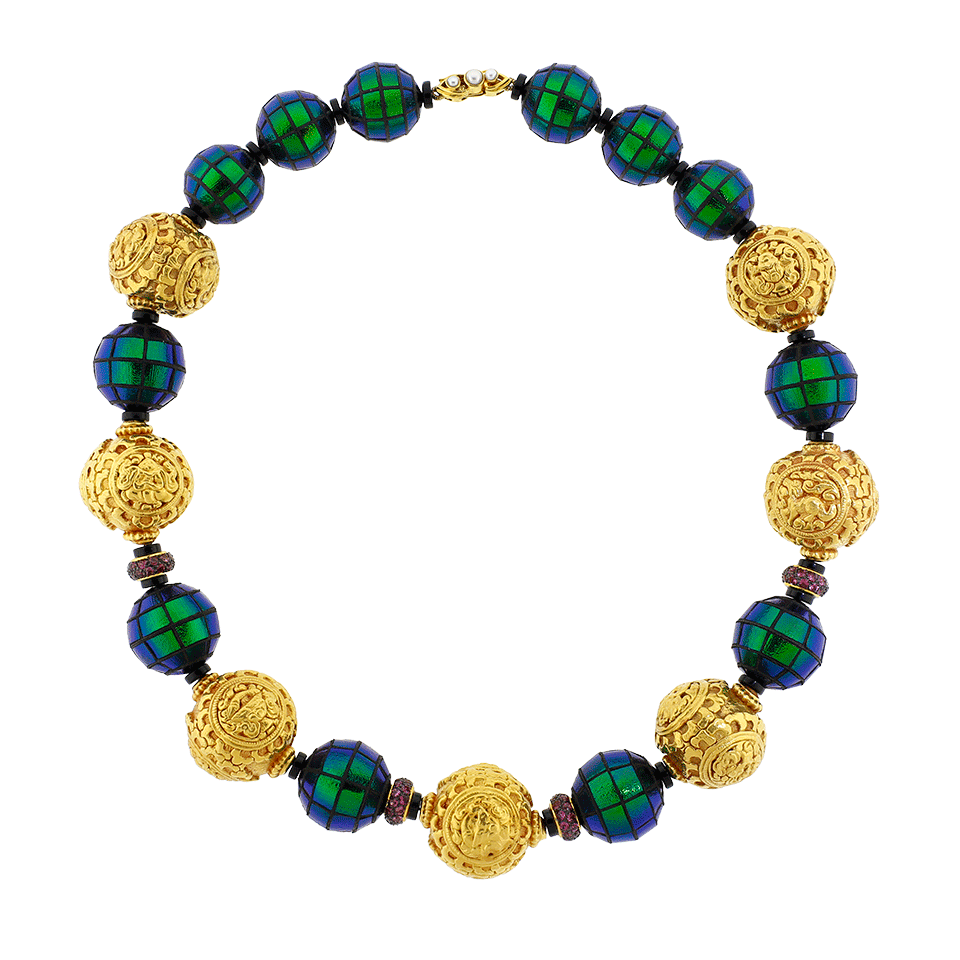 LOTUS ARTS de VIVRE-Scarab Bead Necklace-YELLOW GOLD