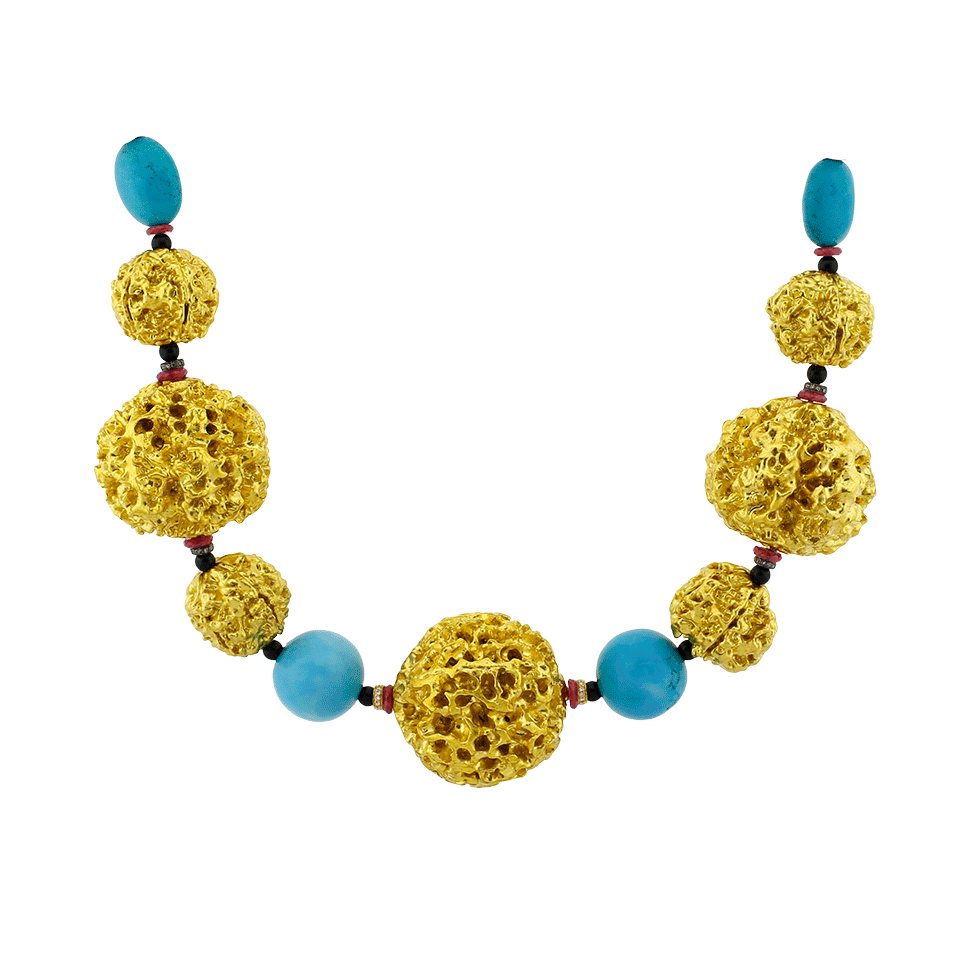 LOTUS ARTS de VIVRE-Turquoise Prayer Bead Necklace-YELLOW GOLD